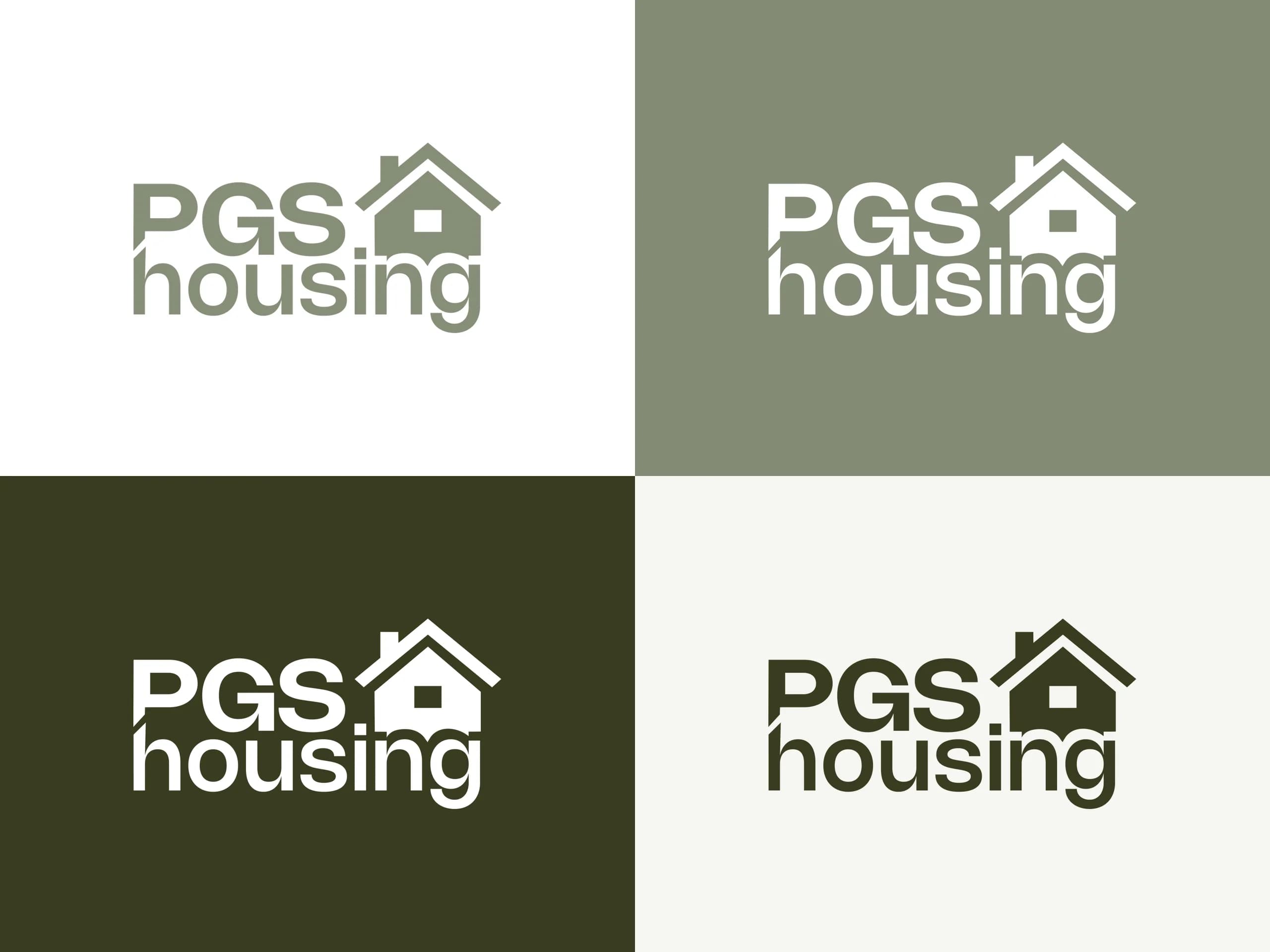 Het logo van PGS Housing in salie, wit en bosgroen
