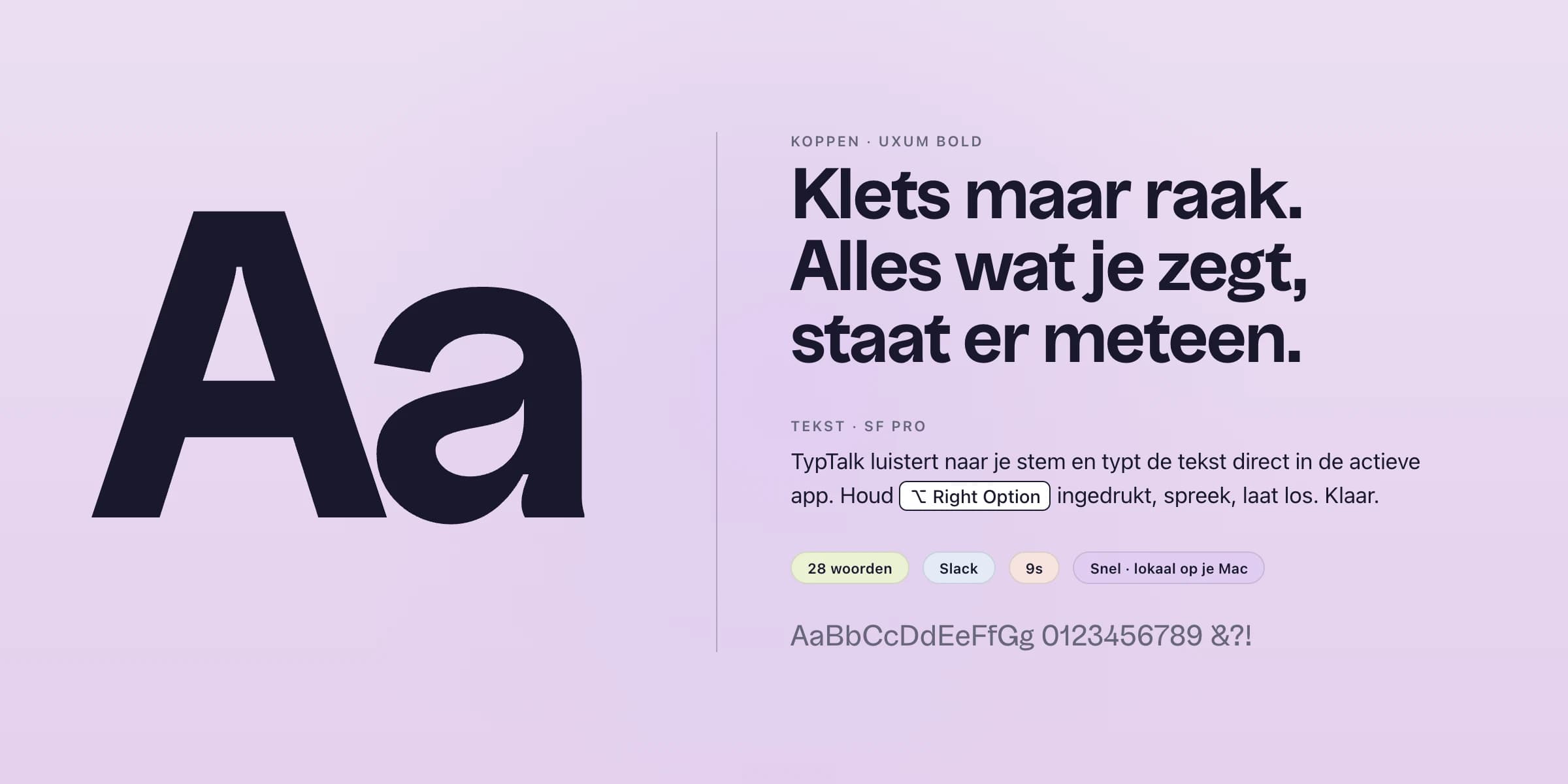 De typografie van TypTalk: Uxum Bold voor koppen en SF Pro voor tekst